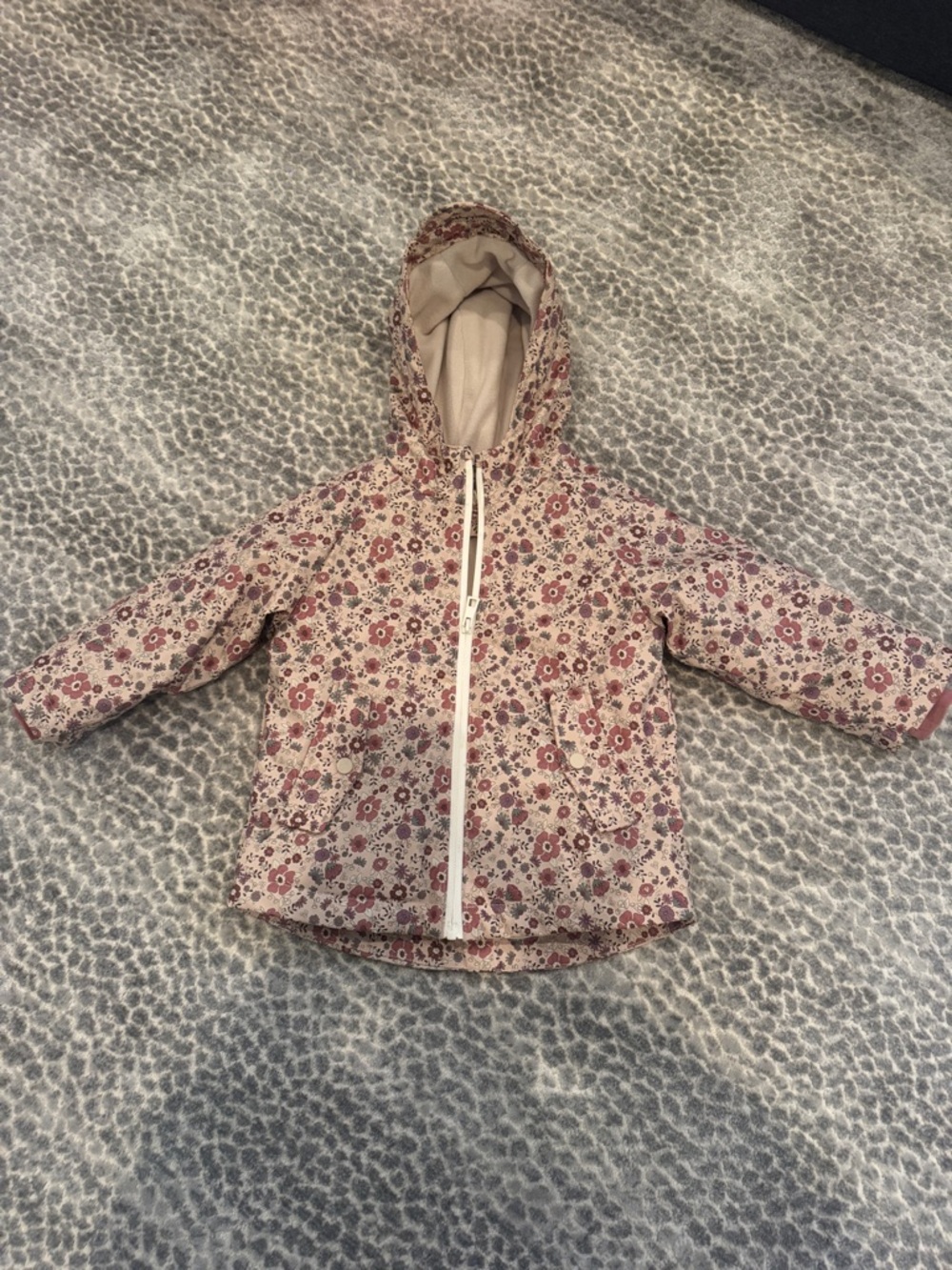 Zara Cream waterproof Hooded Jacket with Dusty Pink Floral Trim